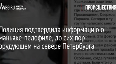 Полиция подтвердила информацию о маньяке-педофиле, до сих пор орудующем на севере Петербурга